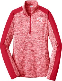 Sport-Tek Ladies Electric Heather Colorblock 1/4-Zip Pullover, Deep Red Electric/Deep Red